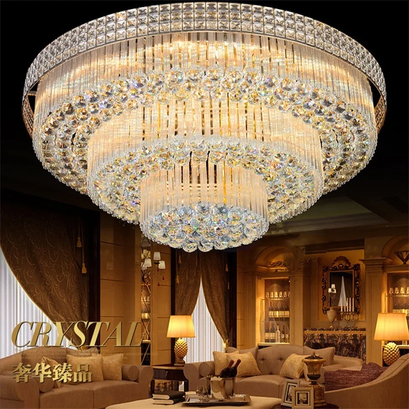 Modern decorative fixtures large round flush indoor lamp crystal led ceiling light for living room