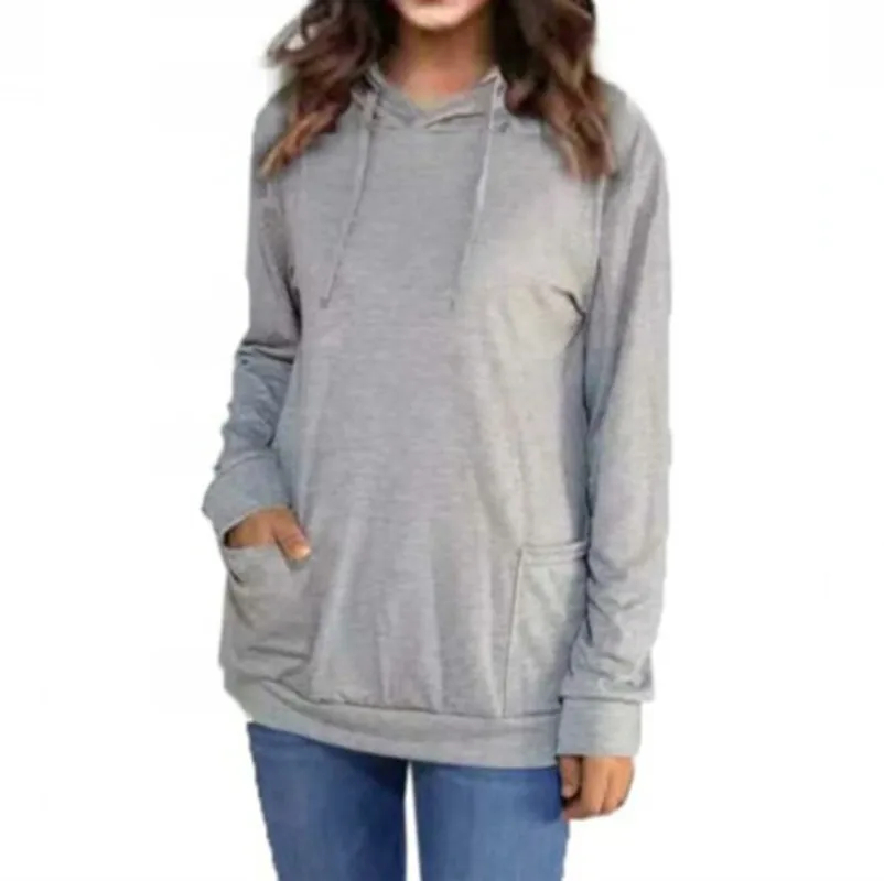 Autumn Long Sleeve Women'S Hoodies Solid Color Tops Sweatshirt With Pocket