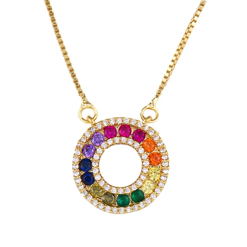 Fashion rainbow cz necklace jewelry colorful geometric zircon pendant necklace for women