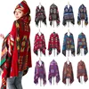 N49 Bohemian Autumn Winter Poncho Shawl Scarf with hat and Horn Button National Style Warm Wool Shawls for women