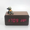 Rectangular wooden head clock with wireless charging function sound control display light