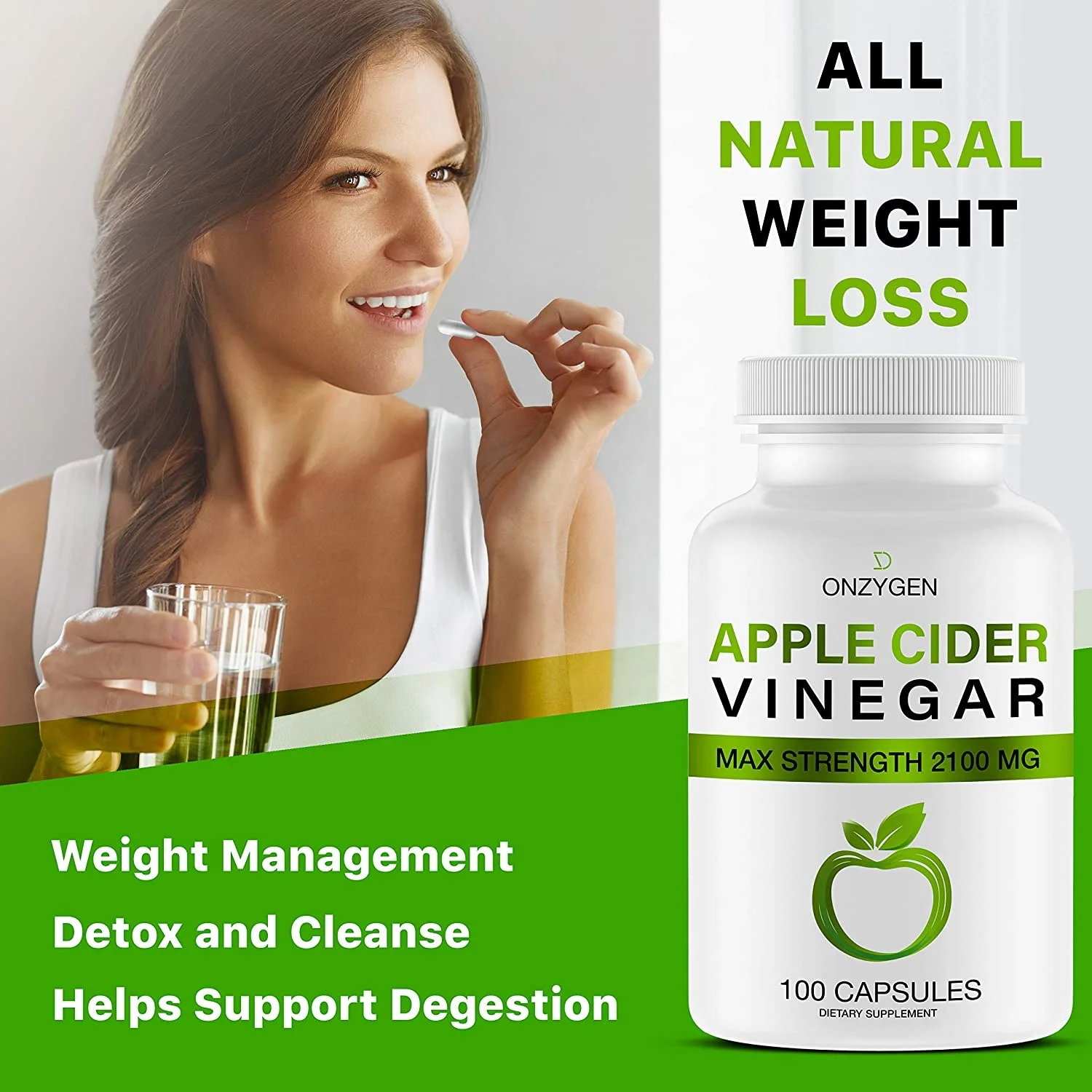 Natural Slimming Keto Diet 2100MG Green Apple Cider Vinegar Capsules With Mother For Weight Loss Fat Burner