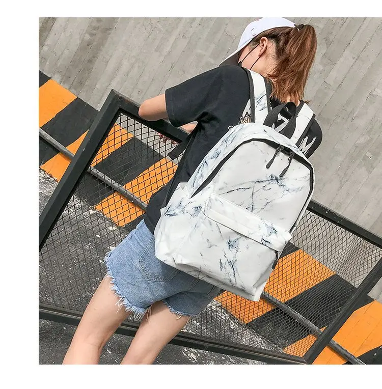Custom Casual Simple Canvas Marble Unisex School Backpack Manufacturer