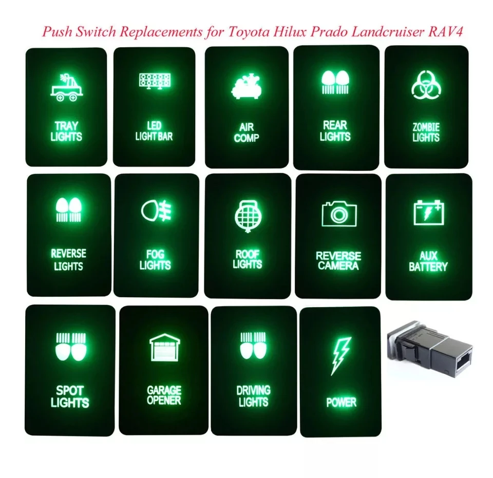 12v Led Push Button With Laser Etched Symbol On-off Led Light Bar Push