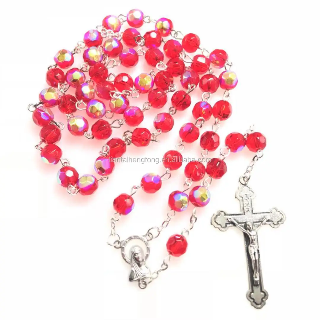 8mm Red Glass Crystal Beads Religious Rosary Necklace Catholic Rosary ...