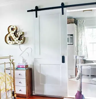 Two Panels Pure White Middle Rail Brace Interior Sliding Barn Door For Living Room With Hardware Panel Two Panels Pure White Middle Rail Brace Interior Sliding Barn Door For Living Room With Hardware Panel