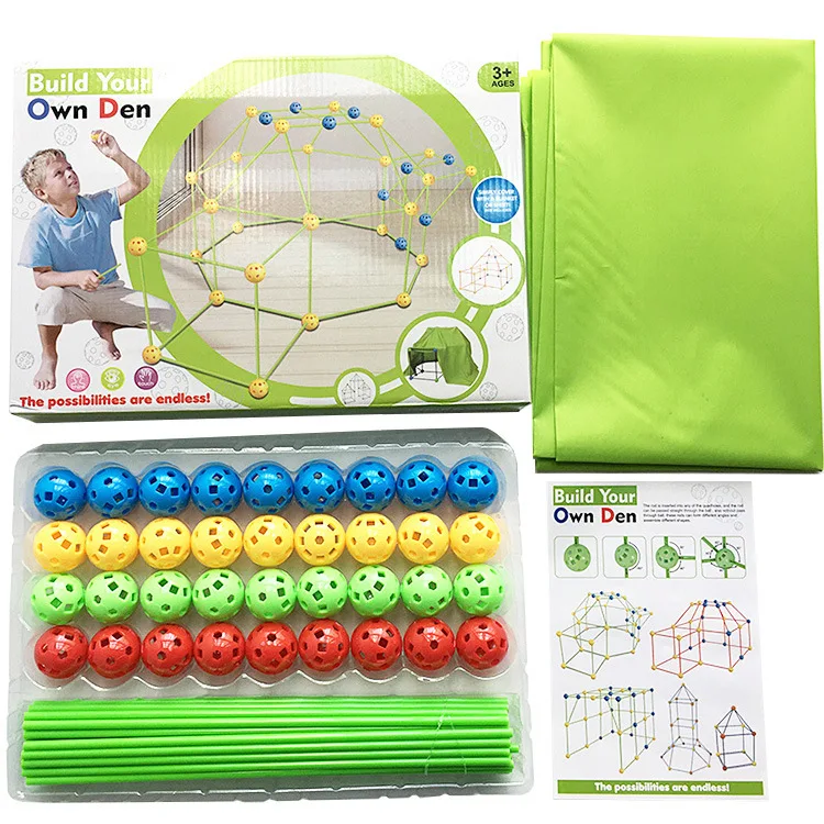 99pcs Kids Construction Fort Building Kit，99 Pcs Childrens Fort Construction Building Toys，for Boys and Girls to DIY Building Castles Tunnels Play Tent Rocket Tower Indoor & Outdoor Playhouse 