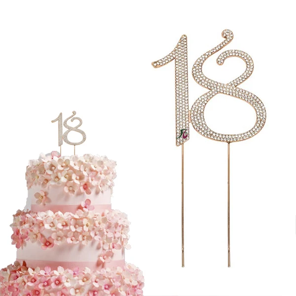 Sparking Crystal rose gold Number 18 Rhinestone Cake Topper for Birthday Party  ( Accept Customized)