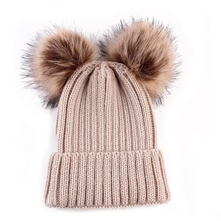Wholesale Warm Winter Women Knitted Hat Beanie With Double Pom Pom ...