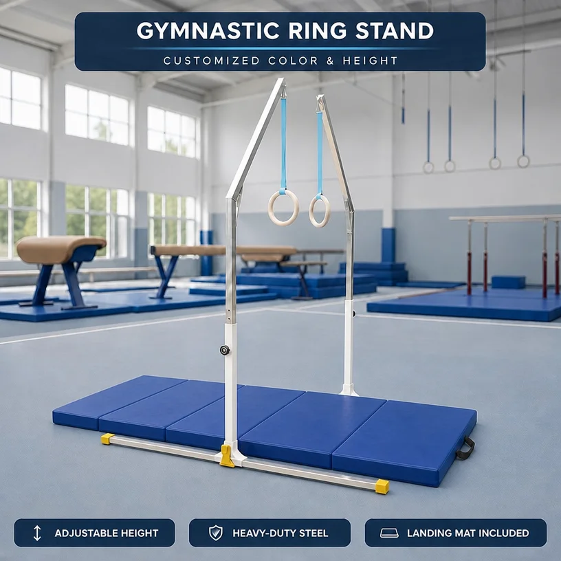 Gymnastics Ring Stand Adjustable Height Steel Frame for Home Gym CrossFit Training Equipment