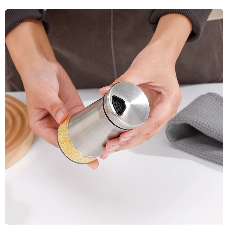 product wholesale 3oz modern design stainless steel glass spice jars 100ml seasoning bottle jars boxed kitchenware-9