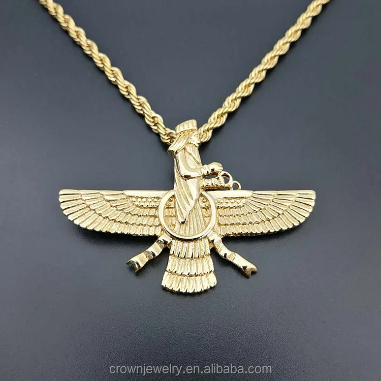 Ahura Mazda Zoroastrian Farvahar Wing Pendant Gold Persian Achaemenian
