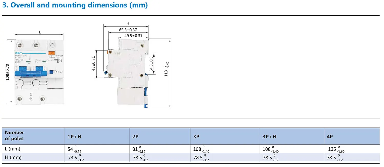 Chint original DZ158LE-125 1P+N 2P 3P 3P+N 4P 63A 80A 100A 125A CHNT Residual Current Operated Circuit Breaker