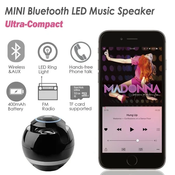 LED Mini Wireless Speaker TF USB Portable Music Loudspeakers Hand-free call For Phone PC with Mic - ANKUX.COM