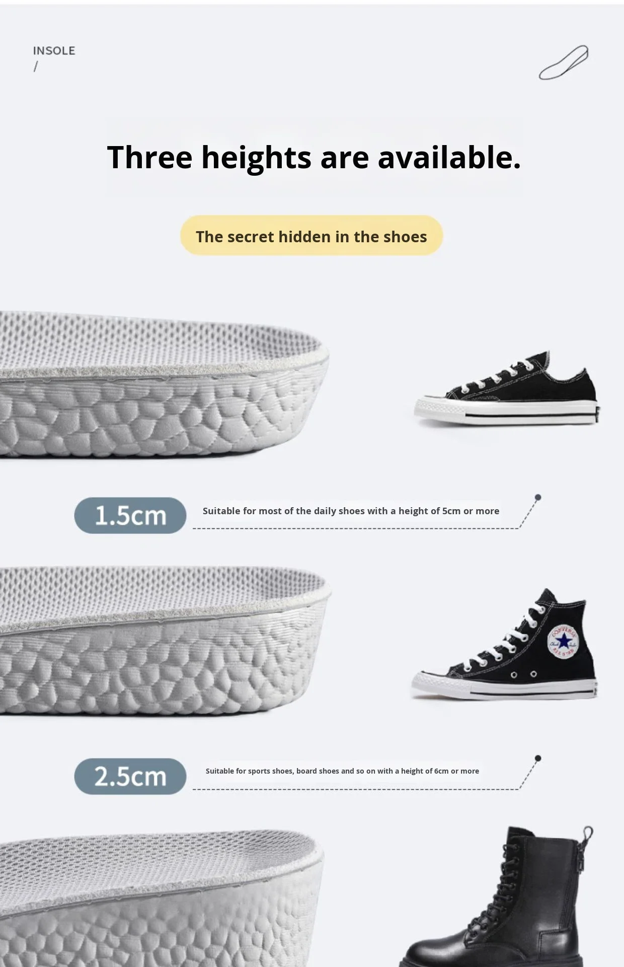 Height Increase Insoles EVA Popcorn Breathable Shoe Pads