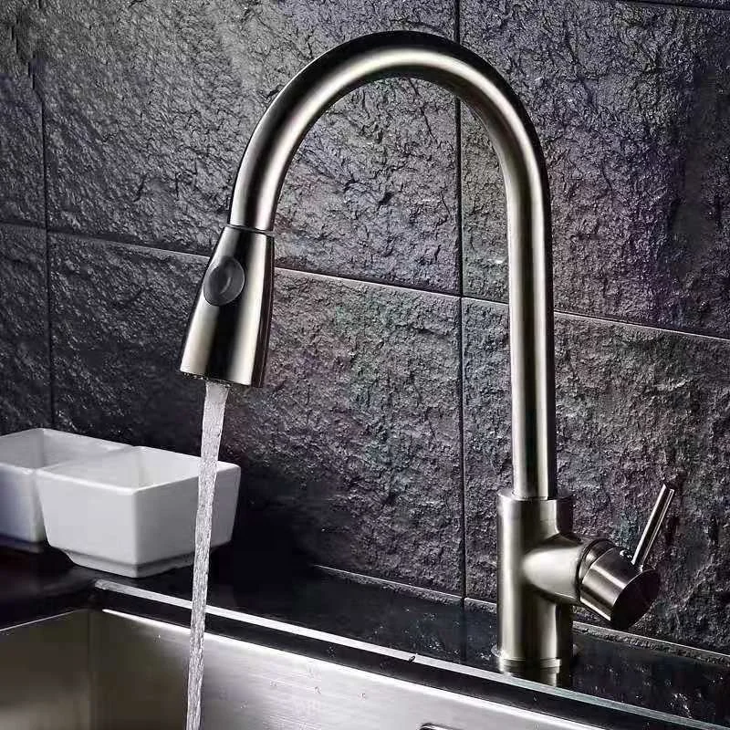 Hot And Cold Water Single Handle Water Tap Mixer Black Sink Pull Down Out Taps Faucets Kitchens Faucet