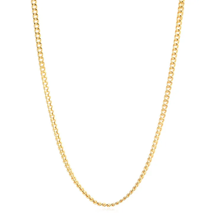 
24K real solid pure gold cuban curb chain necklace 