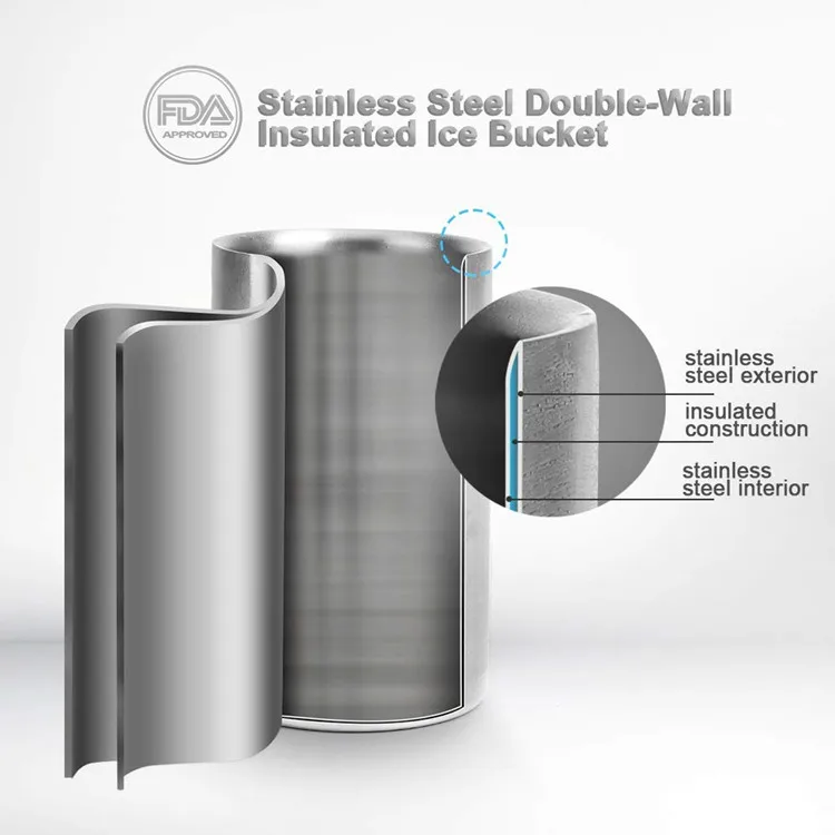 Large Stainless Steel Double Wall Wine Cooler Bucket Stemless Holder Wine Chiller Bucket Insulated Champagne Beer Ice Bucket 