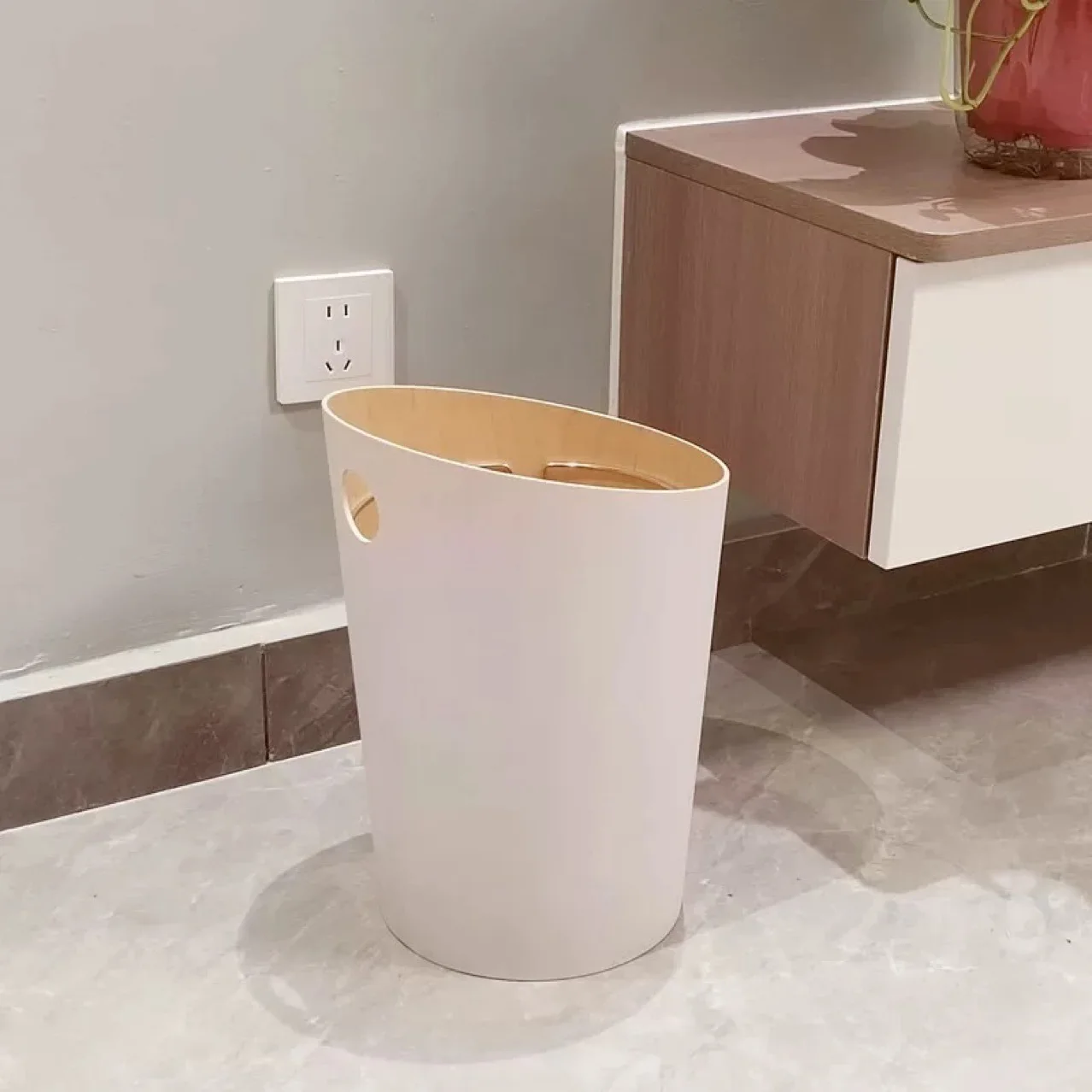 Simple Wooden Storage Bucket in Danish Style Creative Round Trash Can ...