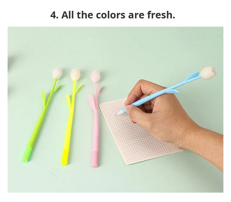 Creative Tulip Flower Gel Pen With Color Changing Ink Black_voghion.com
