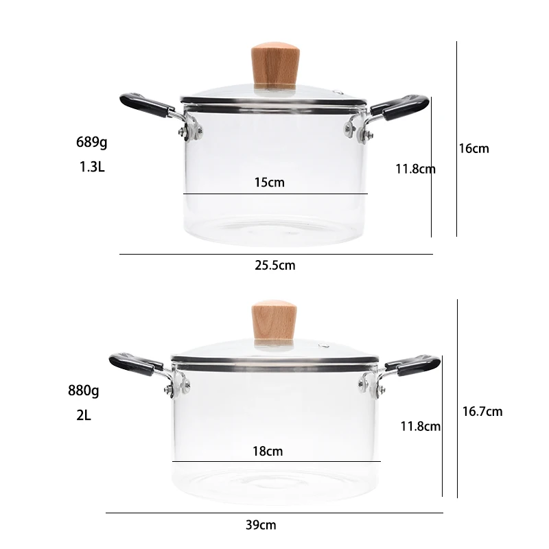 Multipurpose Saucepan With Handle Heatresistant Borosilicate Glass Cooking Pot With Lid Cover