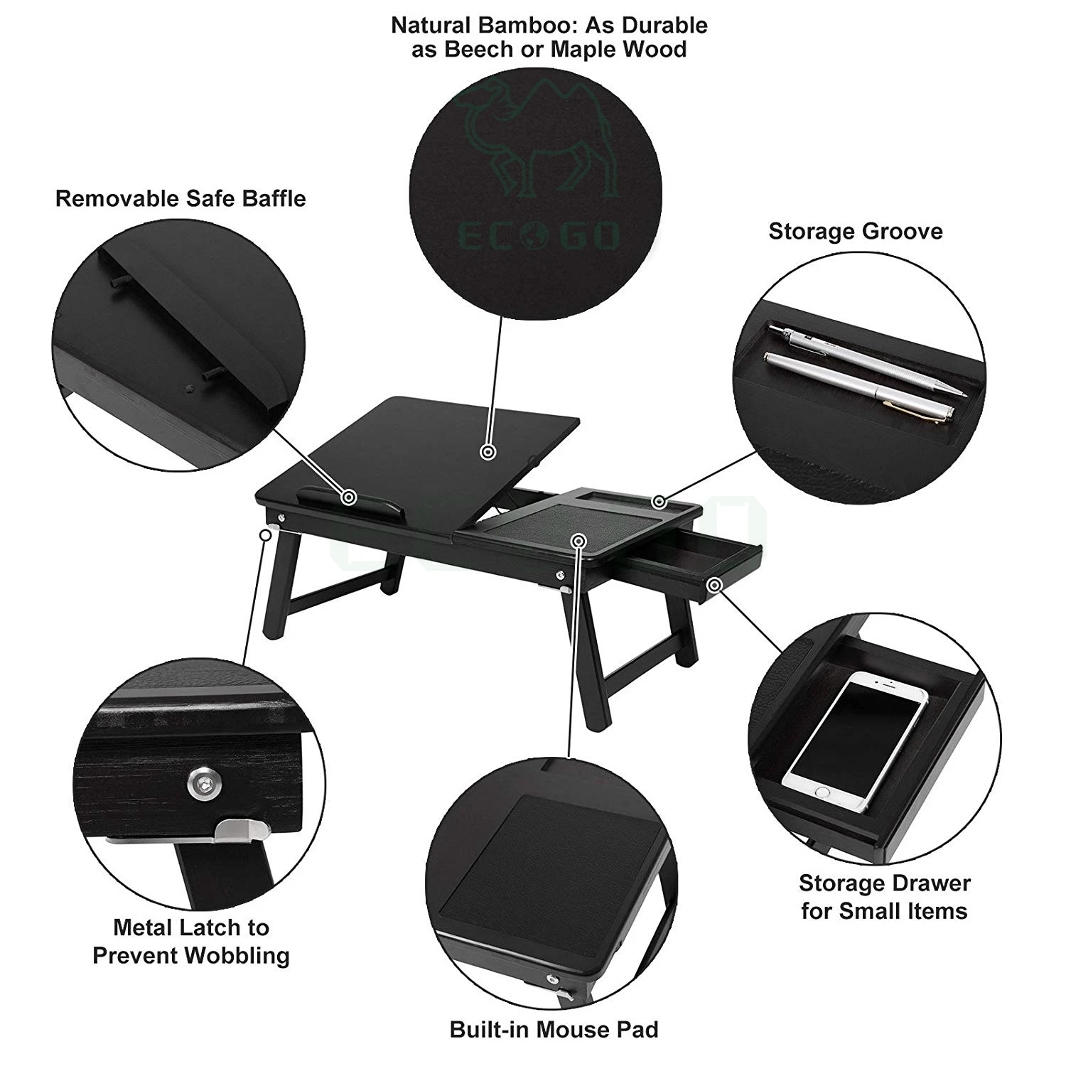 100 Bamboo Lapdesk,Foldable Laptop Table With Adjustable Tilt Angle Notebook Stand Sofa Bed