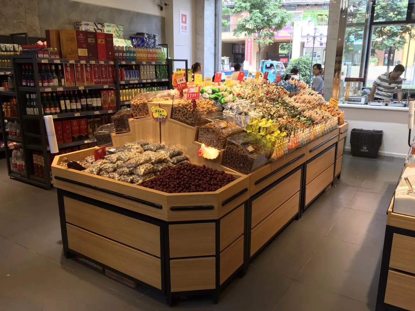 Market Vegetable Rack Produce Display Supermarket Adjustable Wood