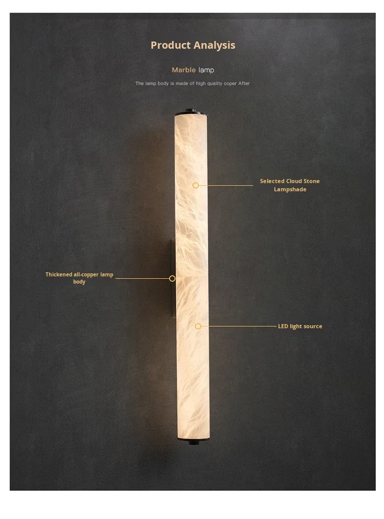 product cross border popular light luxury all copper marble led wall lamp new chinese mid century style natural marble wall mounted-3