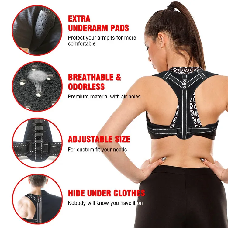 JRQ 2019 Shoulder Sling Straight Back Posture Corrector Breather Neoprene To Prevent Slouching