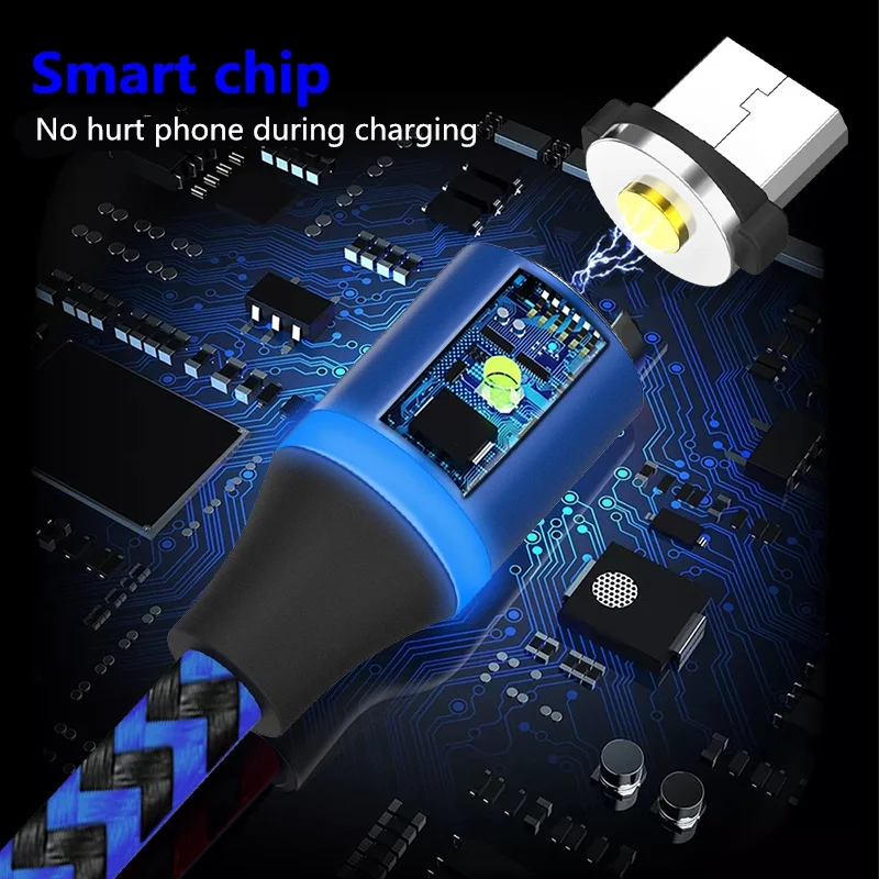 ZICAS fast charge OEM Custom logo 360 degrees strong LED charging phone charger usb cable magnetic for micro - ANKUX.COM