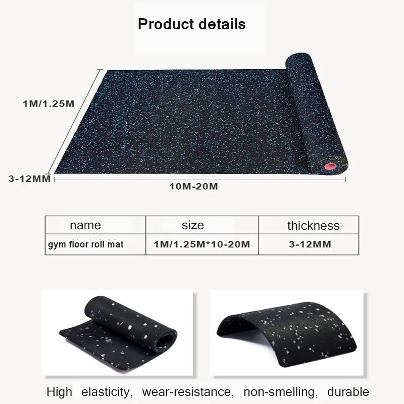 10 m Gym Flooring Rolls Anti- Absorbing Rubber Flooring Mats