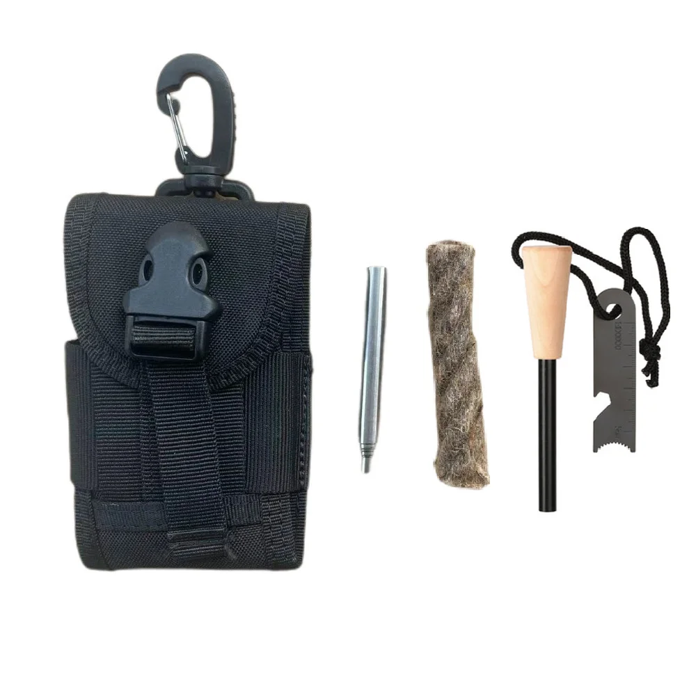 Outdoor Survival Emergency Kit Bushcraft Pocket Fire Bellow Tinder Rope Wax Camping Fire Starter Set with Pouch manufacture