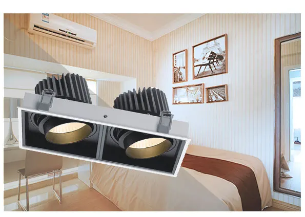 Indoor Hight Quality  Adjustable Angle  Led Grille Spotlight Lights Square Frame  Black White Aluminium Body Lamp