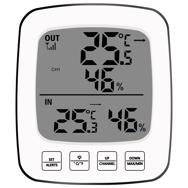 Indoor Outdoor Thermometer Wireless Digital Hygrometer Temperature and Humidity Monitor with Touchscreen LCD Backlight, 200ft/60m Range, Battery Inclu