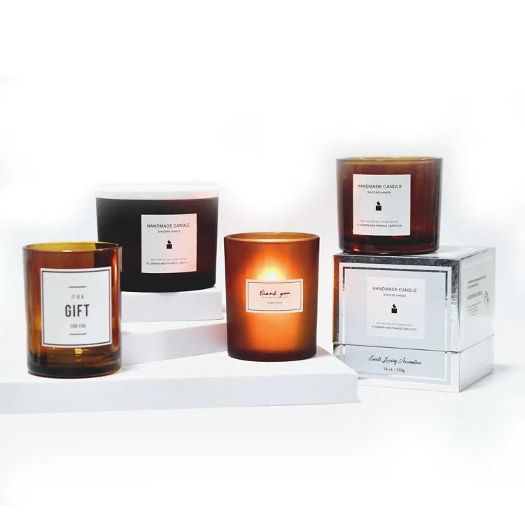 Wholesale Frosted Amber Candle Jars 13oz Amber Candle Jar With Wooden