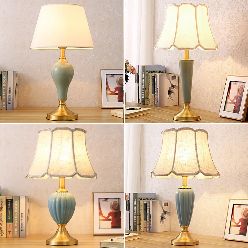 European Classic Style Ceramic Table Lamps With Fabric Shade For Office ...
