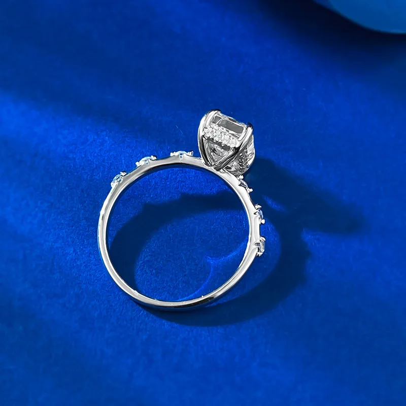 S925 Silver Daily Fashion White 6*8mm Diamond Ice Flower Cut Stone Daily Fashion American Gift IGI GIA Lab Diamond Ring