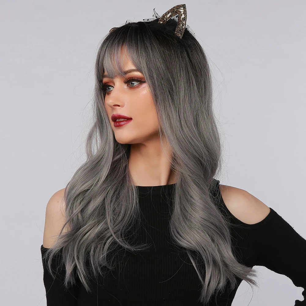 bvr漂亮的银灰色长卷发假发