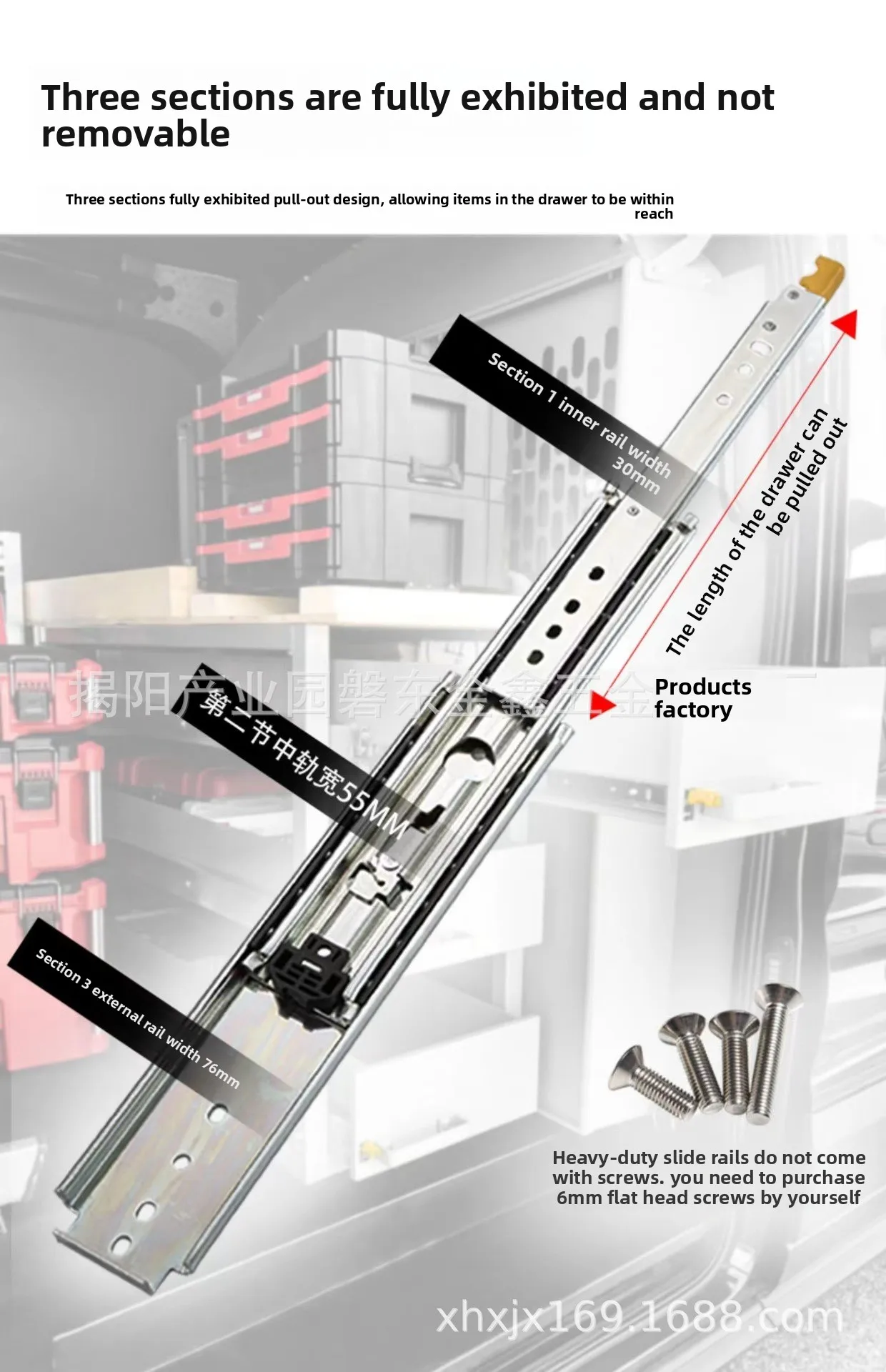 de 76 mm- Autocolisquel en el caj&oacute;n de extensi&oacute;n de extensi&oacute;n de tres secciones de tres secciones de alta tarifa autodenominado Gu&iacute;a de cojinete de 200 kg Cajos deslizantes de riel Drandeo Deslizador 