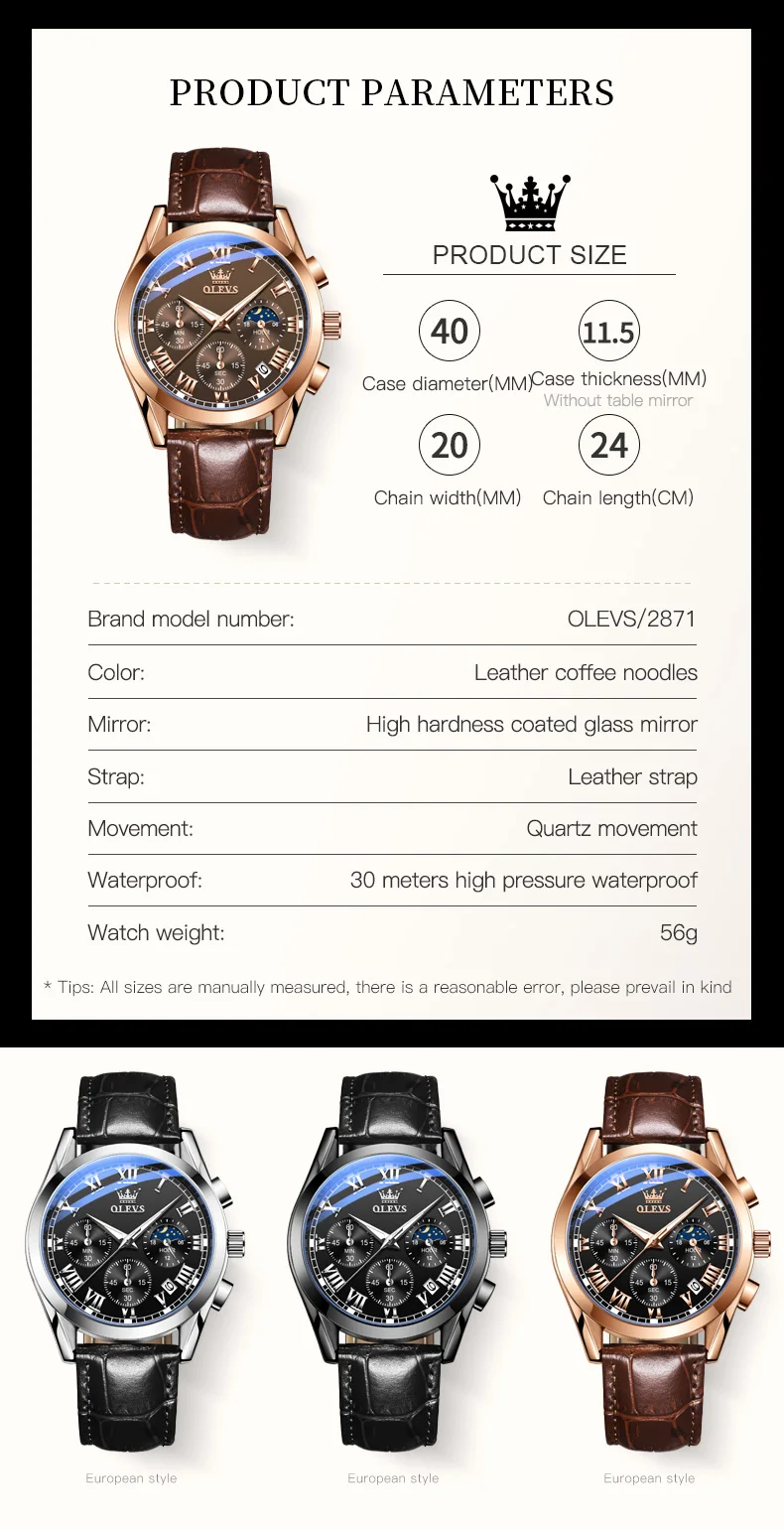 Olevs 2871 Wholesale Luxury New Design Oem Classic Crow Leather Brown ...