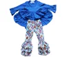 Kids Winter/Autumn Hi-Lower Princess Tunic Pearl Shirt Matching Ruffle Pants Sets Girls Flutter Sleeves Clothes