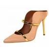 Women Fashion Pointy Toe Pumps High Heels Mule Sandals Double Straps Slide Shoes wholesale