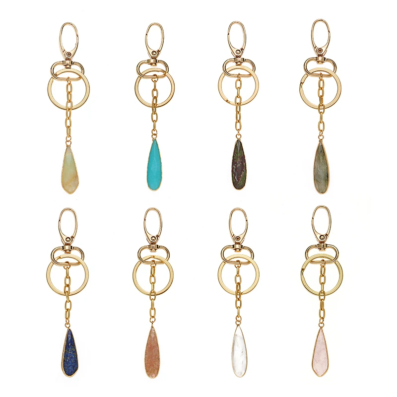 Custom Gemstone Keychain Jewelry,Various Shape Natural Stone Key Chain