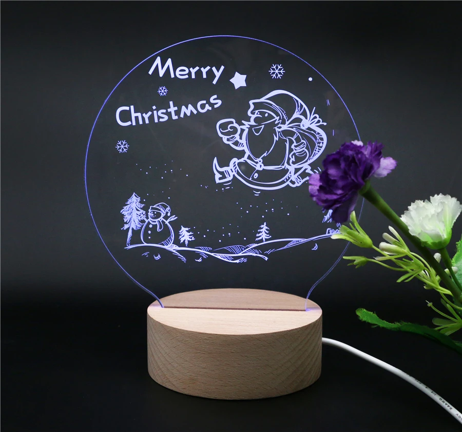 Custom 3D Wood acrylic Led Night Light Base Home bedroom Decoration 7 colors Gift Christmas night light