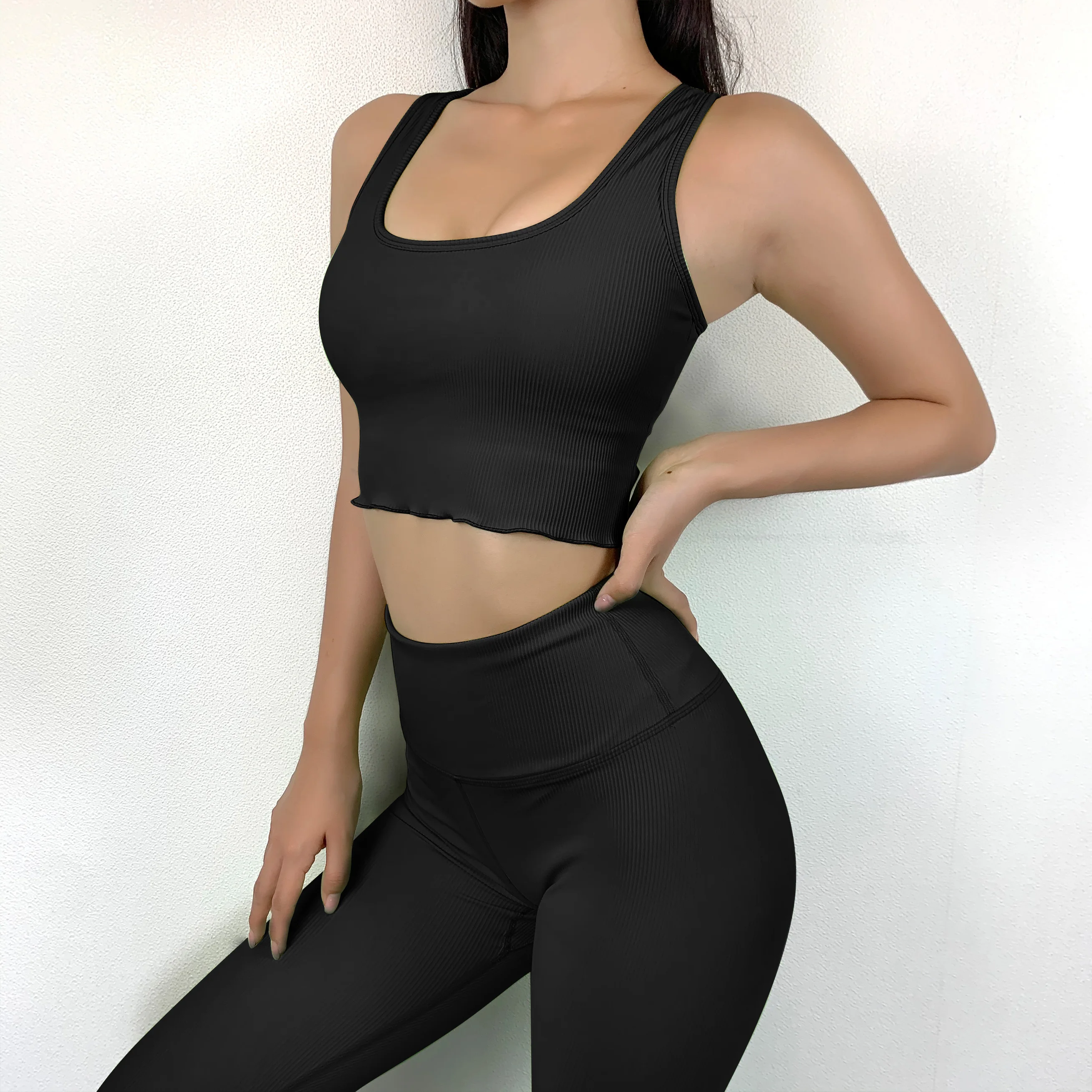 High Waist Tight Gym Sport Bra And Yoga Pant Two Piece Seamless Yoga