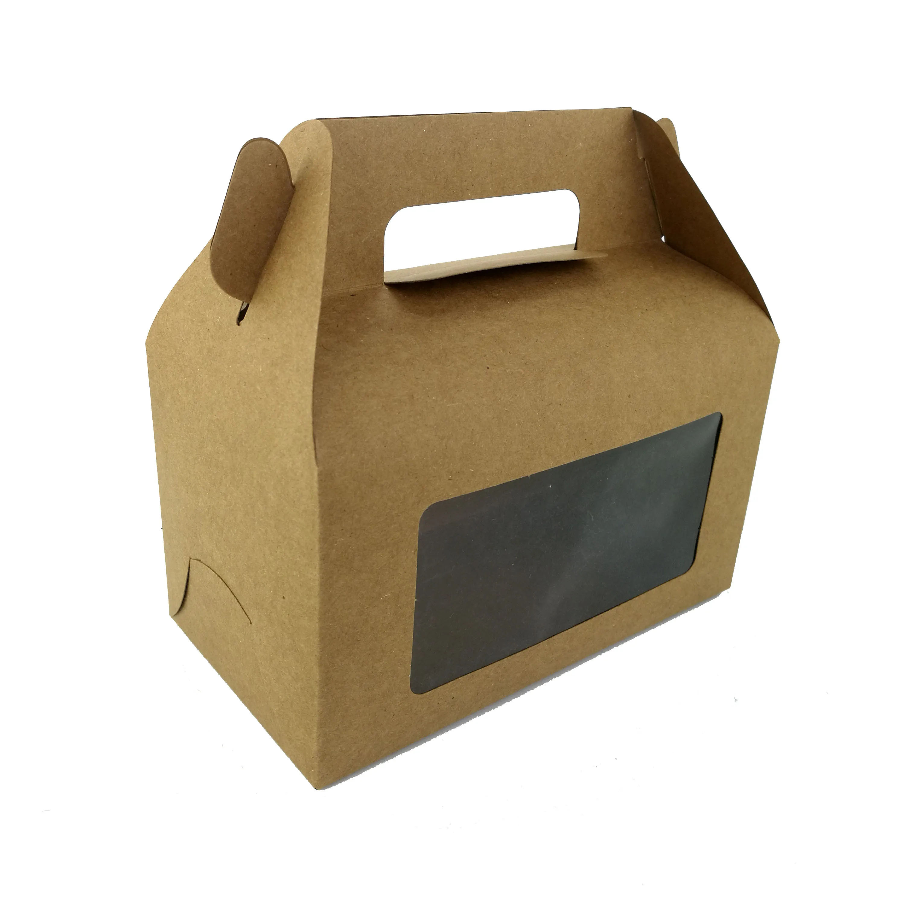 产品编号: 花式设计牛皮纸蛋糕包装盒与句柄 材料: 食品级牛皮纸袋