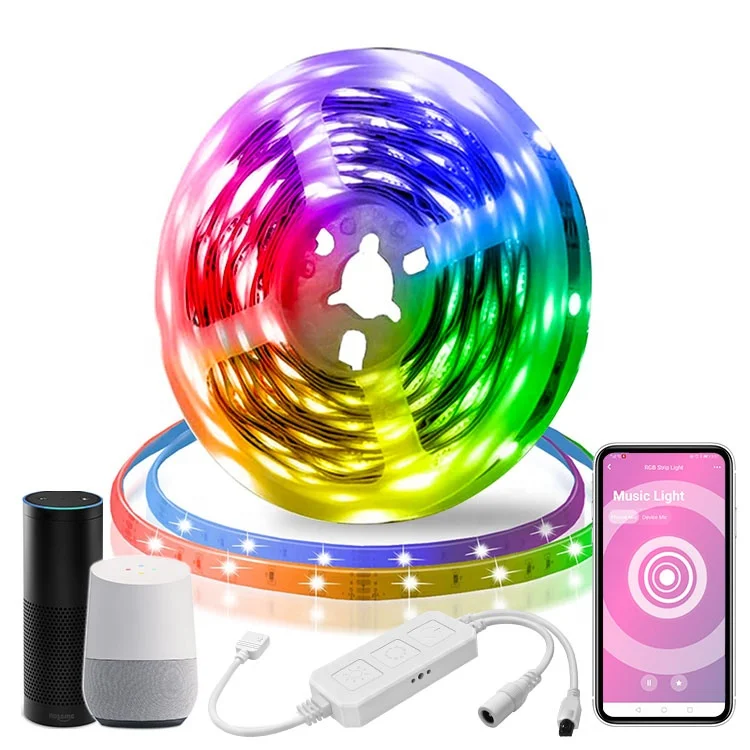 External Mic 5050 Smart WiFi LED Strip Lights 5m 150 LEDs Waterproof RGB Strip Light Compatible with Alexa and Google Assistant
