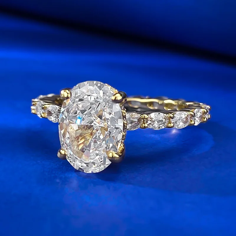 Luxury Ring European American S925 Silver Inlaid with High Lab Diamond 7*10 Oval Geometry Net Red Jewelry