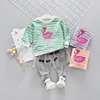 2019 spring autumn long sleeve suit 0-4 years old treasure flamingo striped two-piece girl clothing set