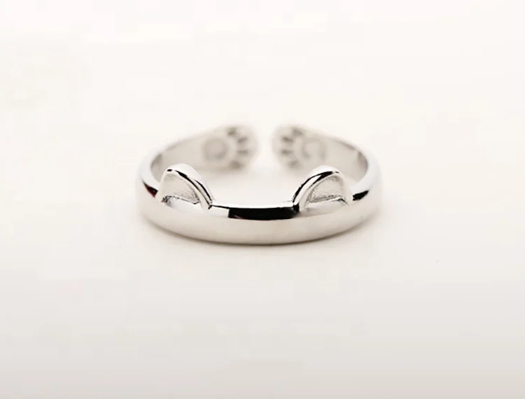 High quality adjustable cat shape silver animal rings